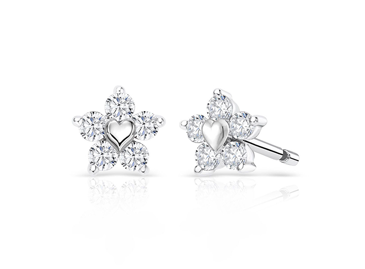babette wasserman Flower Diamond Stud Earrings 18ct White Gold