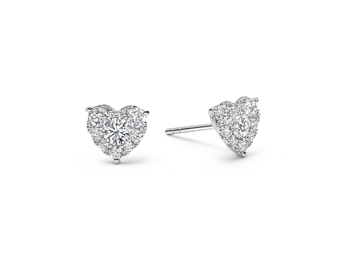 babette wasserman Heart Diamond Stud Earrings 18ct White Gold