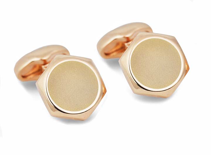 babette wasserman Hexagon Button Cufflinks Rose Gold