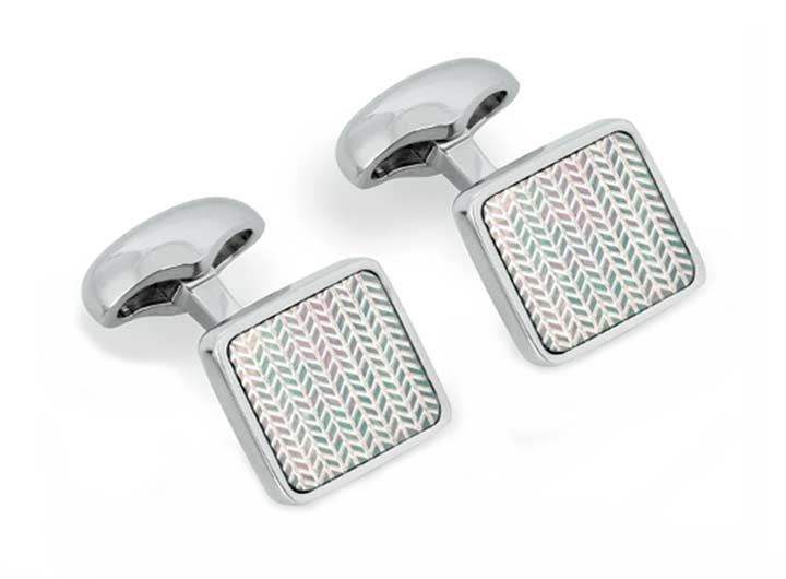 babette wasserman Key Stone Herringbone Cufflinks Black Mother of Pearl