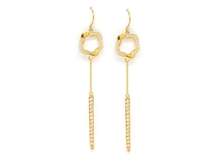babette wasserman Open Flower Drop Earrings Crystal Gold