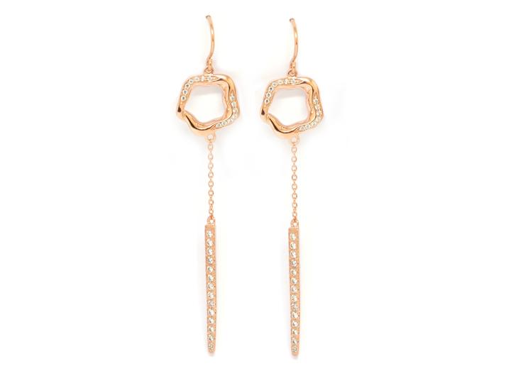 babette wasserman Open Flower Drop Earrings Crystal Rose Gold