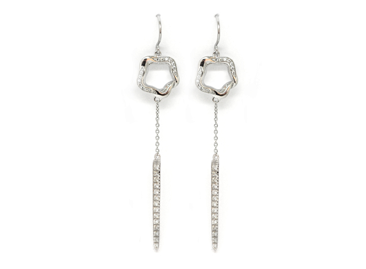 babette wasserman Open Flower Drop Earrings Crystal Silver