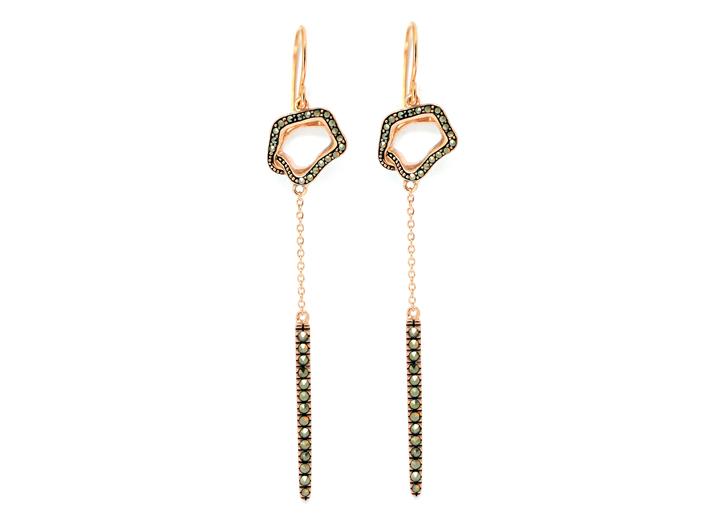 babette wasserman Open Flower Drop Earrings Marcasite Rose Gold