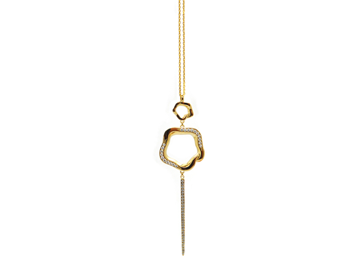 babette wasserman Open Flower Drop Necklace Crystal Gold