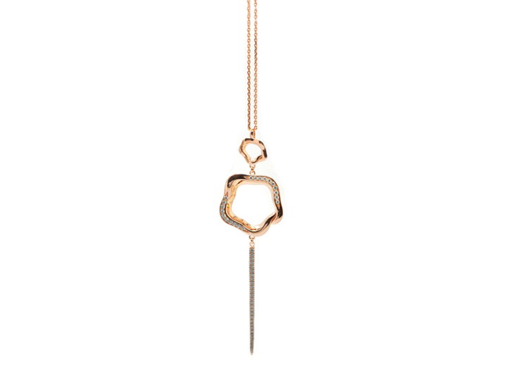 babette wasserman Open Flower Drop Necklace Crystal Rose Gold