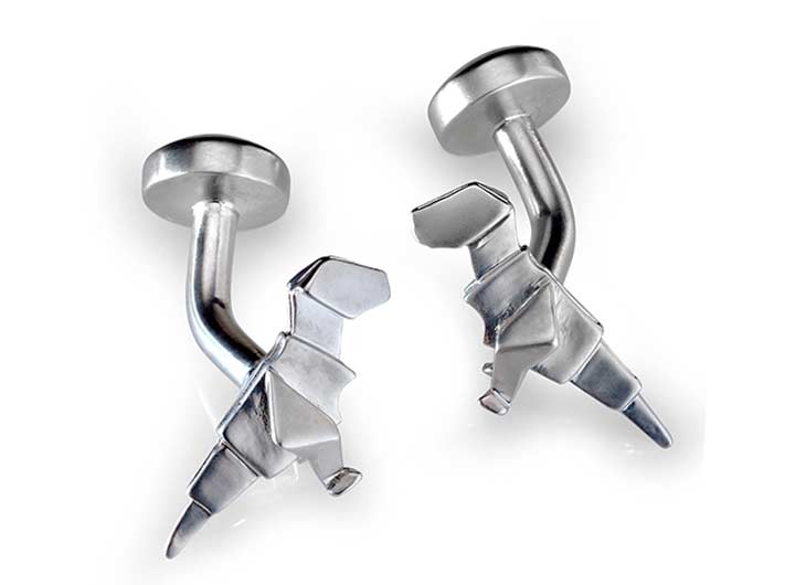 babette wasserman Origami Dinosaur Cufflinks Rhodium