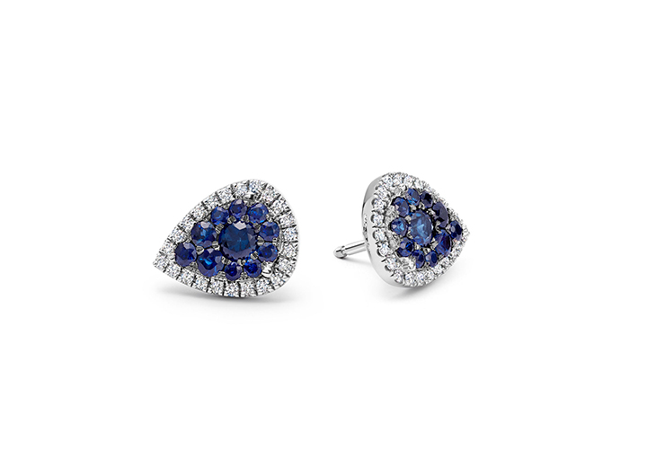 babette wasserman Pear Diamond & Blue Sapphire Stud Earrings