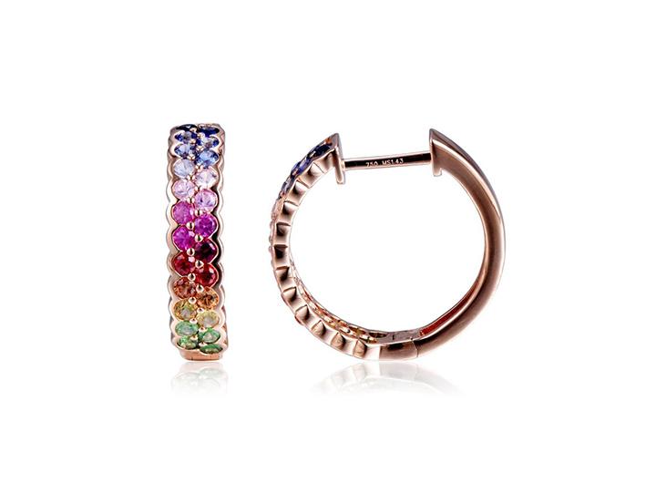 Babette Wasserman Rainbow Sapphire Double Hoop Earrings 18ct Rose Gold