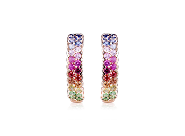 Babette Wasserman Rainbow Sapphire Double Hoop Earrings 18ct Rose Gold