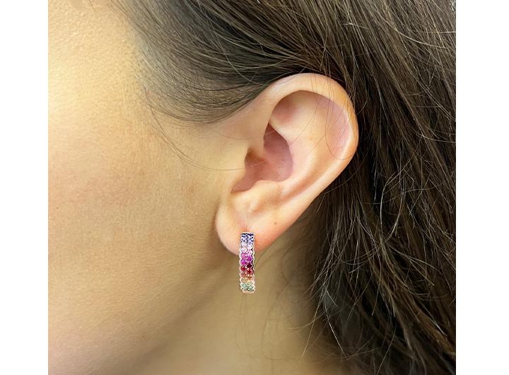 Babette Wasserman Rainbow Sapphire Double Hoop Earrings 18ct Rose Gold