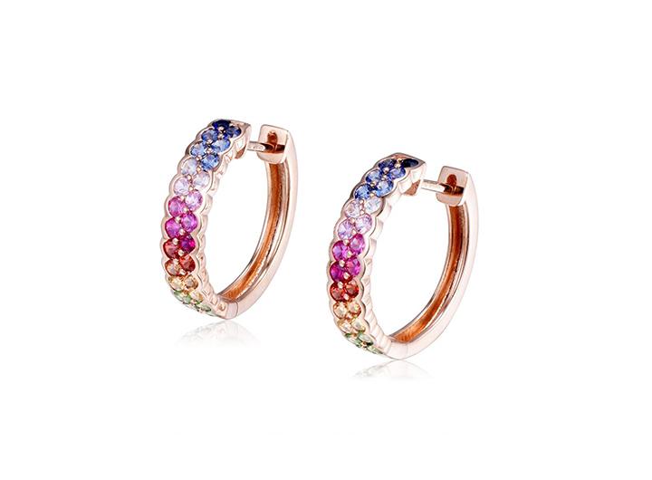 babette wasserman Rainbow Sapphire Double Hoop Earrings 18ct Rose Gold