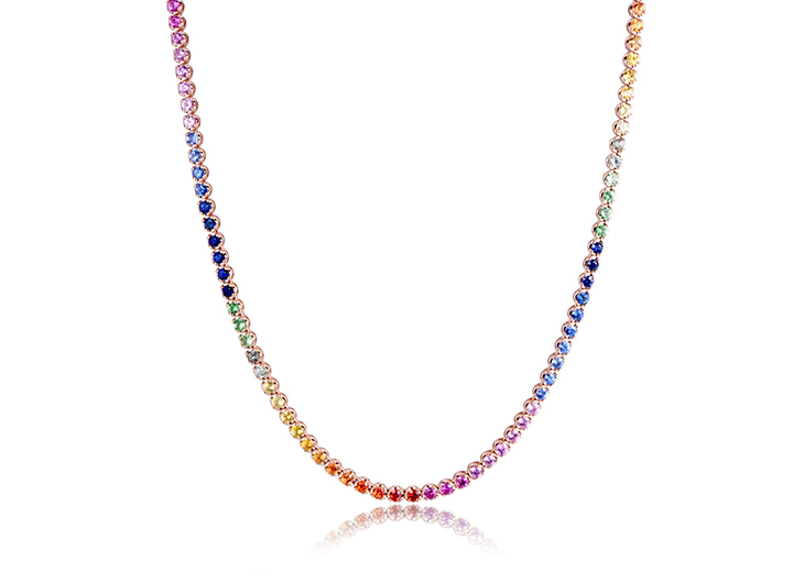 Babette Wasserman Rainbow Sapphire Tennis Necklace 18ct Rose Gold