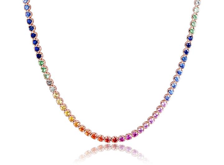 babette wasserman Rainbow Sapphire Tennis Necklace 18ct Rose Gold