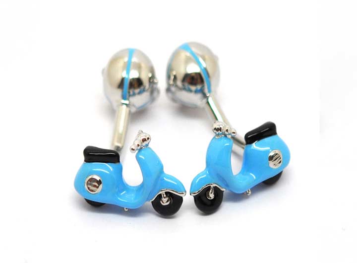 babette wasserman Retro Vespa and Helmet Cufflinks Light Blue