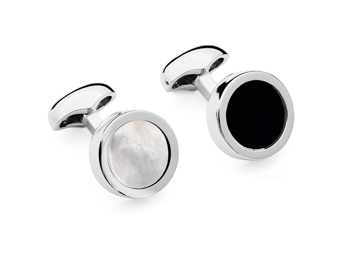 babette wasserman Reverso Disc Cufflinks Onyx & Mother of Pearl