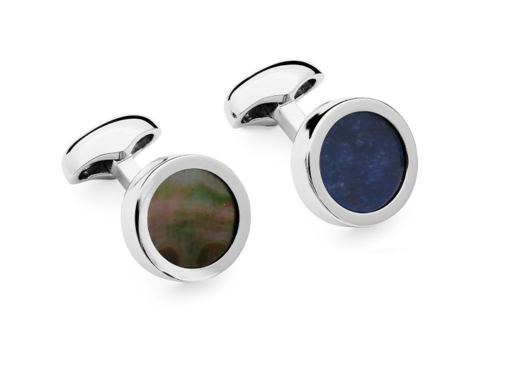 babette wasserman Reverso Disc Cufflinks Sodalite & Black Mother of Pearl
