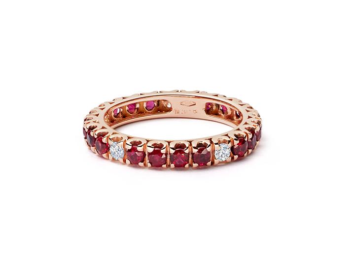 babette wasserman Ruby & Diamond Eternity Ring with Split Setting