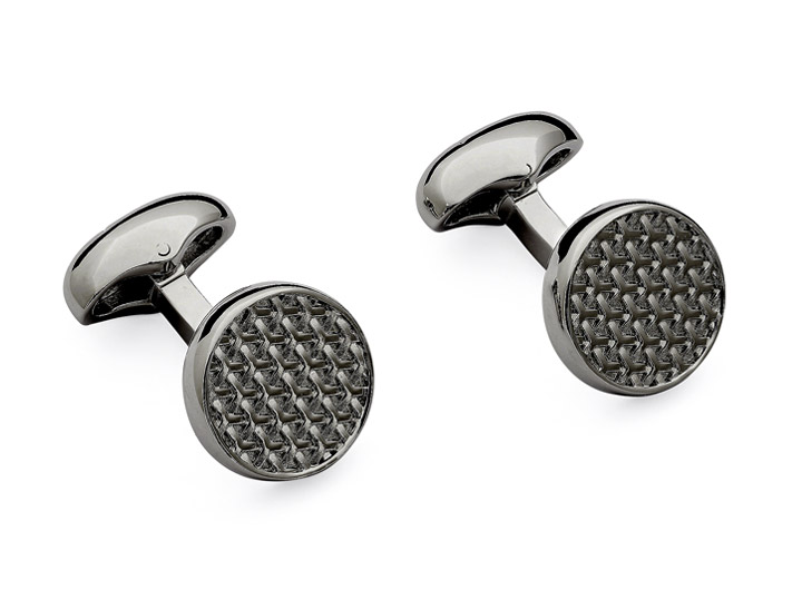 babette wasserman Woven Round Cufflinks Black Rhodium