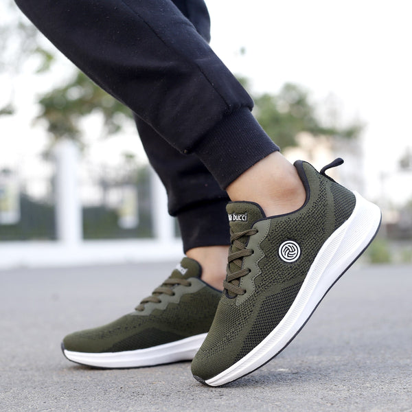 Bacco Bucci Bacca Bucci Boys Or Girls Essential Knit Running Sports Shoe (Age: 8 Year To 12 Years) OLIVE