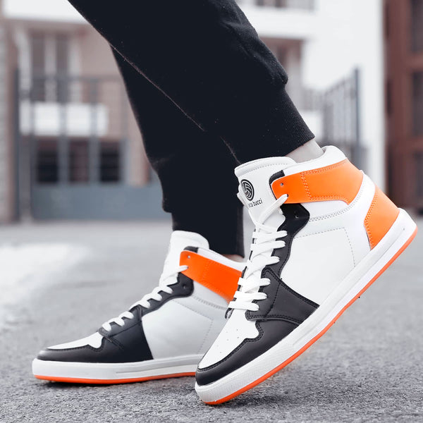 Bacco Bucci Bacca Bucci Boys Or Girls Streetwear Flat Heel High-top Fashions Sneakers (Age : 8 Years To 12 Years) WHITE:ORANGE