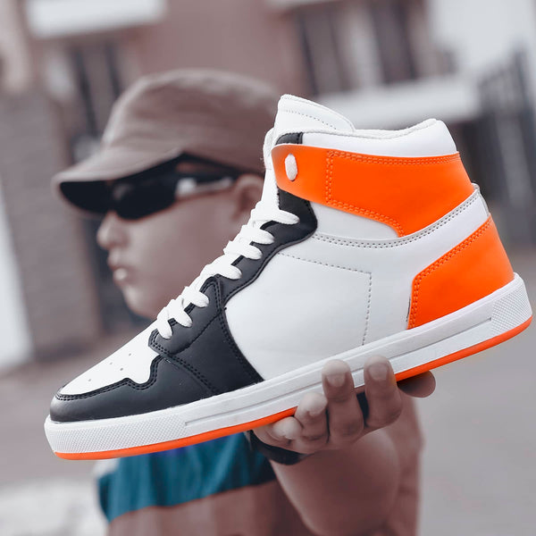 Bacco Bucci Bacca Bucci Boys Or Girls Streetwear Flat Heel High-top Fashions Sneakers (Age : 8 Years To 12 Years) WHITE:ORANGE