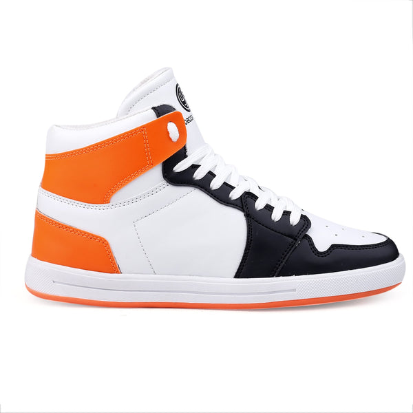 Bacco Bucci Bacca Bucci Boys Or Girls Streetwear Flat Heel High-top Fashions Sneakers (Age : 8 Years To 12 Years) WHITE:ORANGE