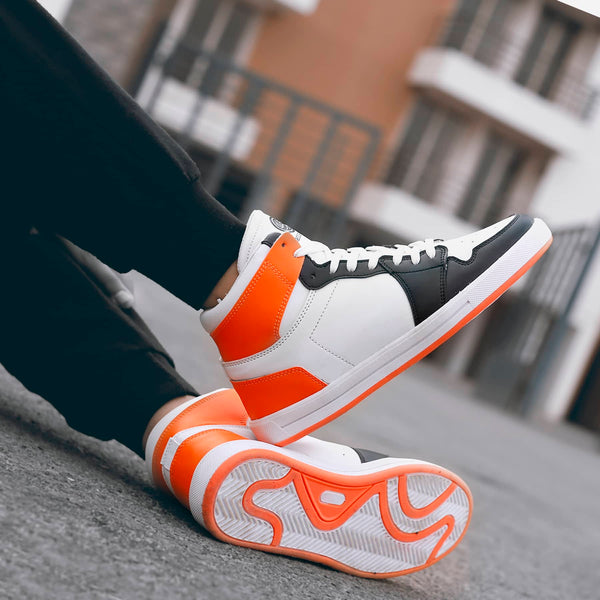 bacco bucci Bacca Bucci Boys or Girls Streetwear Flat Heel High-top Fashions Sneakers (Age : 8 Years to 12 Years) WHITE:ORANGE