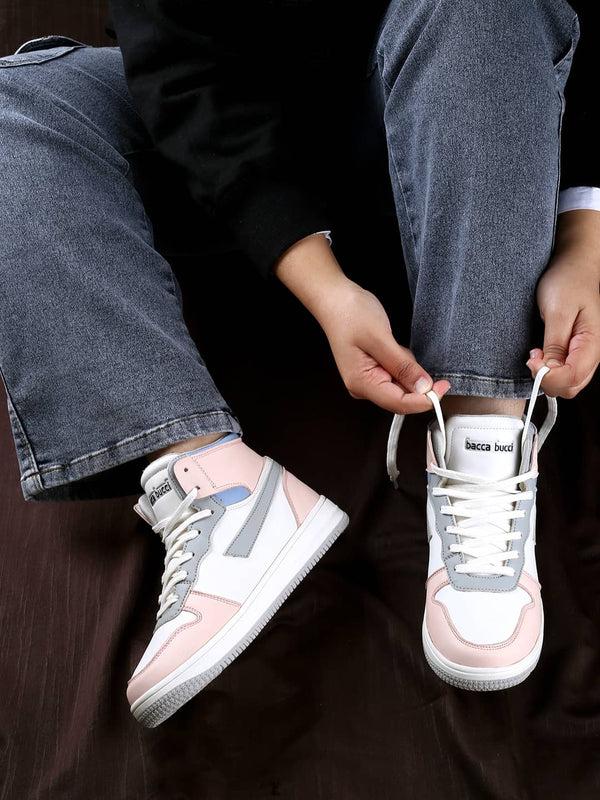 bacco bucci Bacca Bucci Femme High-Top Harmony Sneakers—Elegant Pastel Blue and Pink Women's Lace-Ups PINK