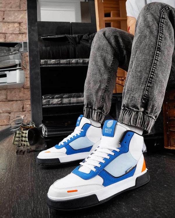bacco bucci Bacca Bucci High-top SKYLINE SOARER Men's Sneakers - Gen Z Style Elevation WHITE:BLUE