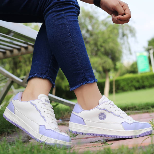 Bacco Bucci Bacca Bucci INFINITY Low Top Flat Sole Fashion Women's Sneakers WHITE:PURPLE