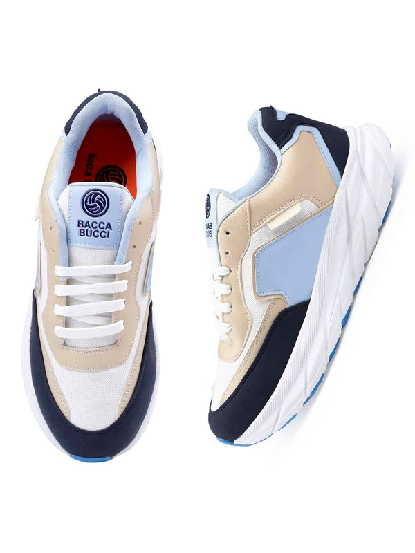 Bacco Bucci Bacca Bucci Men's SYLVIA Chunky Sole Sneakers BLUE:BEIGE:WHITE