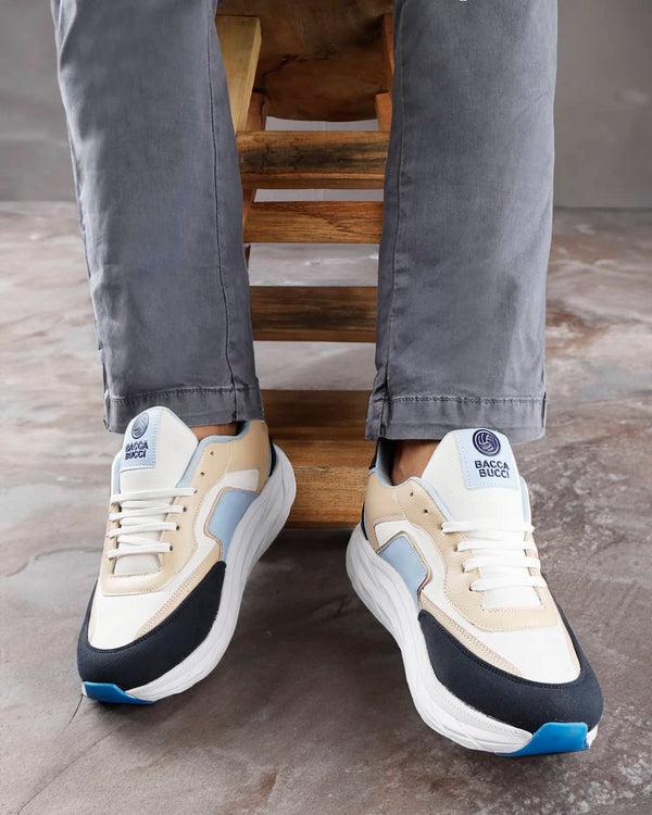 bacco bucci Bacca Bucci Men's SYLVIA Chunky Sole Sneakers BLUE:BEIGE:WHITE