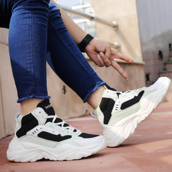 Bacco Bucci Bacca Bucci NYRA Mid-top Platform Fashion Sneakers For Women | StreetWear Chunky Sneakers BLACK:WHITE:SEA GREEN