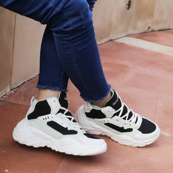 Bacco Bucci Bacca Bucci NYRA Mid-top Platform Fashion Sneakers For Women | StreetWear Chunky Sneakers BLACK:WHITE:SEA GREEN