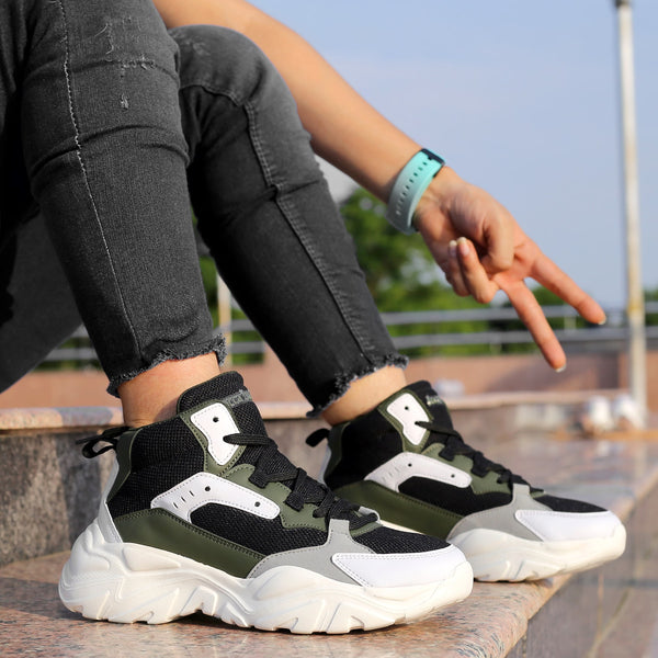 bacco bucci Bacca Bucci NYRA Mid-top Platform Fashion Sneakers For Women | StreetWear Chunky Sneakers BLACK:WHITE:GREEN