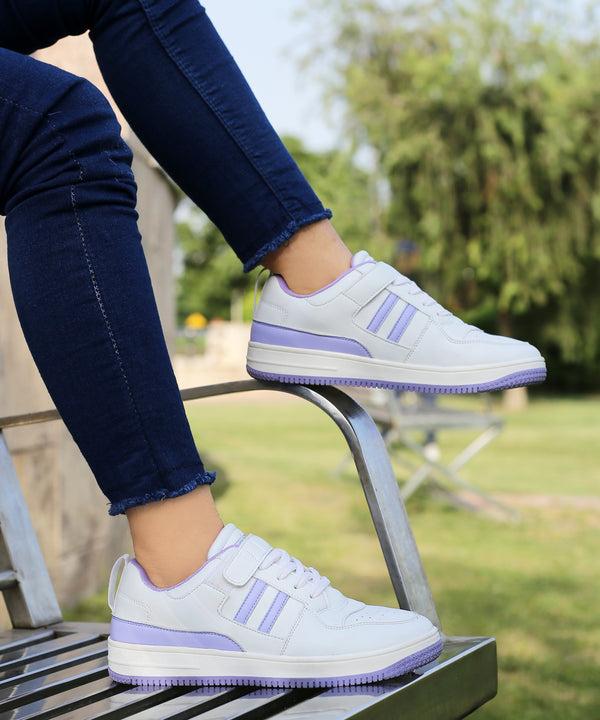 Bacco Bucci Bacca Bucci PHOENIX Low-Top Fashion Women's Sneakers With Hook & Loop Closure WHITE:PURPLE