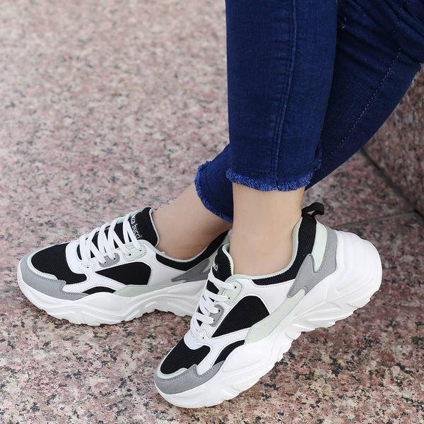 Bacco Bucci Bacca Bucci SPARK Low-top Platform ColorBlock Fashion Sneakers For Women | StreetWear Chunky Sneakers WHITE