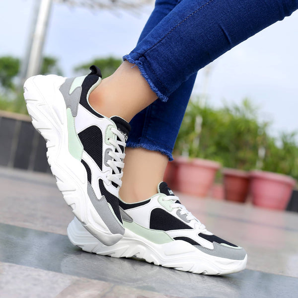 Bacco Bucci Bacca Bucci SPARK Low-top Platform ColorBlock Fashion Sneakers For Women | StreetWear Chunky Sneakers WHITE