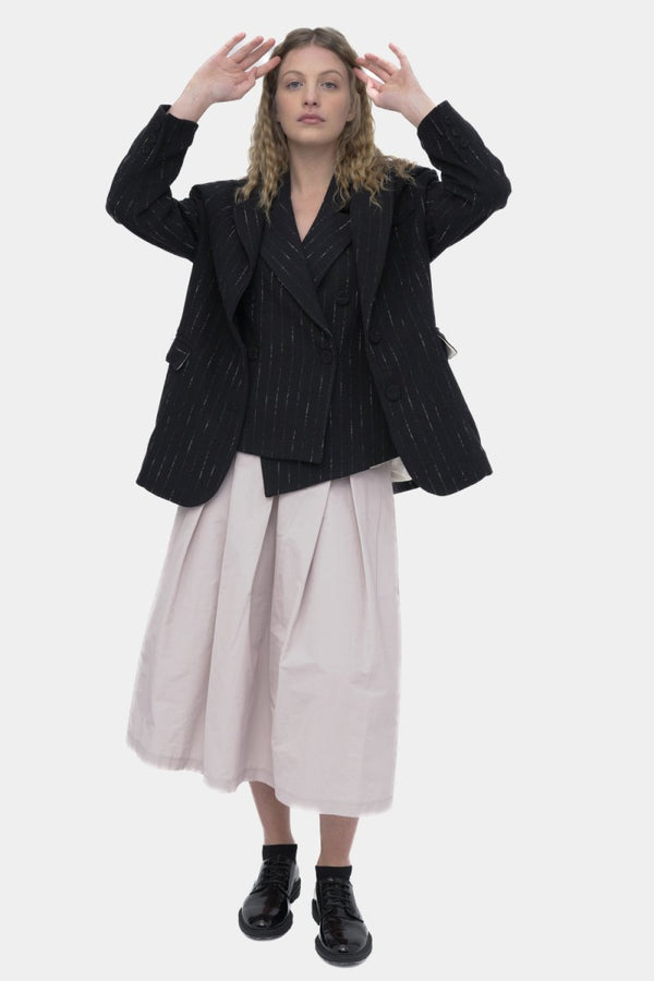 Baci 2 Pocket Cotton Striped Blazer Jacket Black