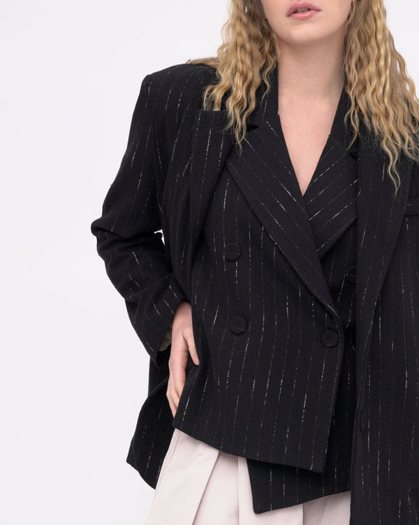 Baci 2 Pocket Cotton Striped Blazer Jacket Black