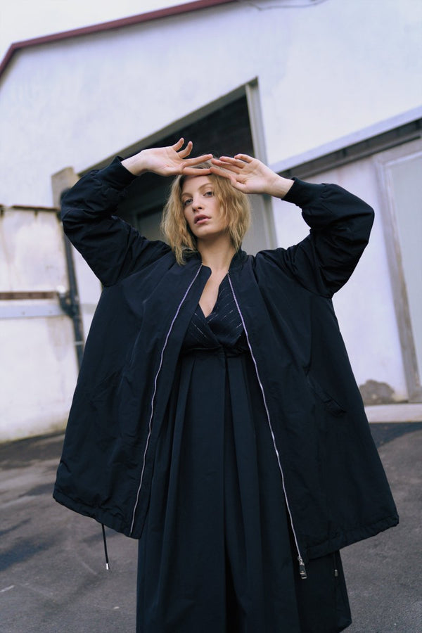 baci 2 Pocket Long Bomber Jacket Black