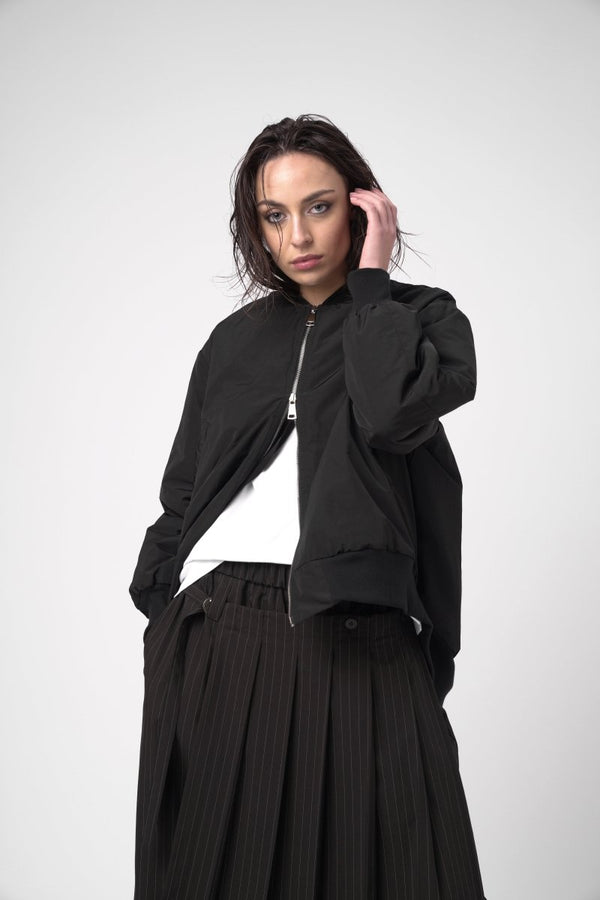 Baci 2 Pocket Oversized Bomber Jacket Black