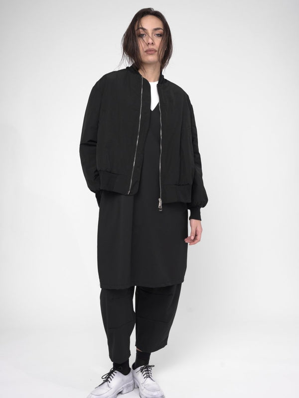 Baci 2 Pocket Oversized Bomber Jacket Black
