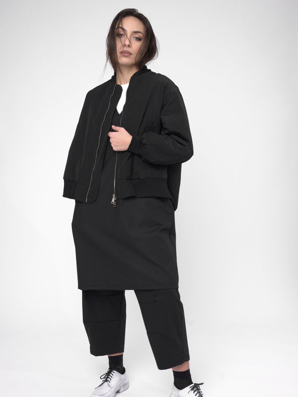 Baci 2 Pocket Oversized Bomber Jacket Black