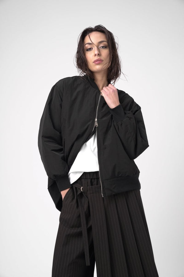 baci 2 Pocket Oversized Bomber Jacket Black