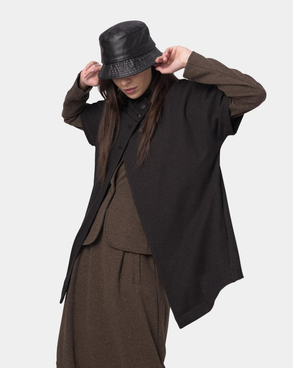 Baci Asymetrical Buttoned Short Sleeve Shirt Black