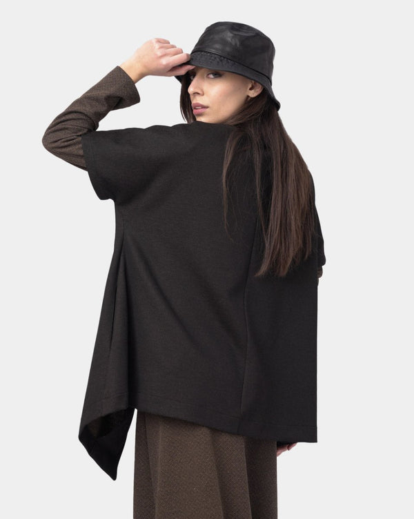 Baci Asymetrical Buttoned Short Sleeve Shirt Black