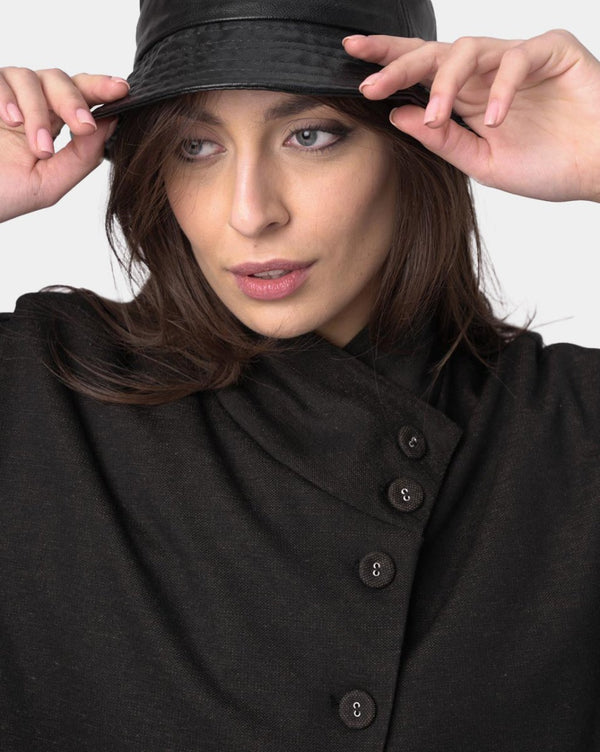 Baci Asymetrical Buttoned Short Sleeve Shirt Black