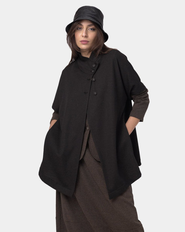 baci Asymetrical Buttoned Short Sleeve Shirt Black